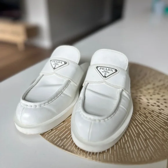 Prada White Leather Mule Loafers - Picture 5 of 6